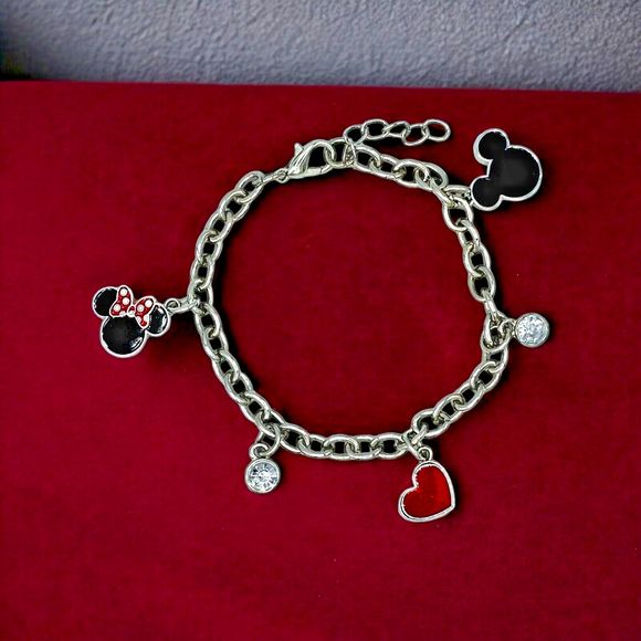 Disney Charm Bracelet Mickey Minnie Mouse Rhinestone Dangle - Picture 8 of 8